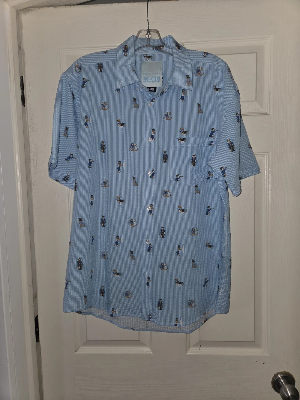 Rsvlts Seersucker Mens L nautical Dogs Blue Button Down Shirt